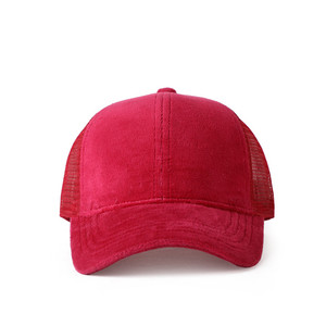 หมวกเบสบอลตาข่าย 6 แผง สีแดง สำหรับผู้ชาย ฤดูร้อน หมวกกำมะหยี่แบบ Trucker - Product Image 1