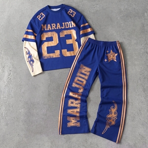 Streetwear Manufacturer Casual <b>Men's</b> Tracksuits Custom Lettering Digital Printing <b>Men's</b> Long Sleeve T-shirt and Sweatpants Set - Product Image 5