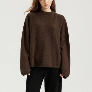 Womens Chocolate Brown Oversized Knitted Sweater Long Sleeve Crew Neck Pullover Casual Winter Top - Product Image 5