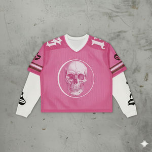 Camiseta de hombre con estampado de calavera, de manga larga, estilo waffle, corte holgado y corto, con diseño gráfico y malla, estilo streetwear - Product Image 2