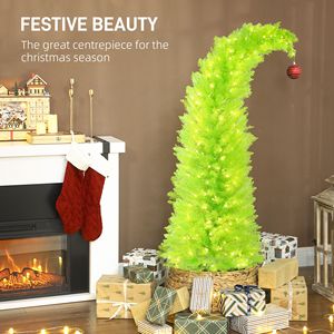 5 ft Bent Top Whimsical Christmas <b>Tree</b> with Prelit 200 <b>LED</b> Lights Pencil Xmas <b>Tree</b> Design Metal Base Red Ball Ornament - Product Image 4