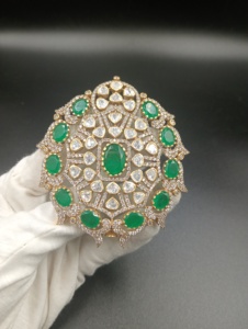 <b>Elephant</b> Pendant <b>Necklace</b> in Green Doublet Polki Stone with Gold Plated Silver 925 Material Indian Wedding Handmade Jewelry - Product Image 1