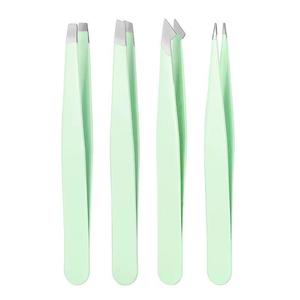 Juego de Pinzas para Pestañas Morje Quirúrgicas de Acero Inoxidable Verde Menta con Punta de Precisión y Acabado Liso, 4 Piezas - Product Image 1