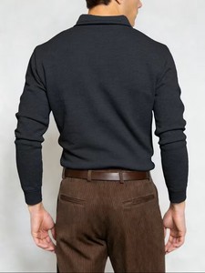 Cardigan tricoté respirant pour homme, couleur unie avec col patchwork, style décontracté tendance pour les sorties de loisirs et les vacances - Product Image 3