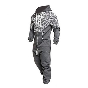 Pelele estampado con cremallera frontal para hombre, ropa de chándal con capucha y cordón, ropa para dormir con cremallera - Product Image 3