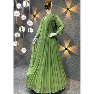 Magnifique ensemble robe et pantalon Anarkali XL avec dupatta, vêtements de soirée en polyester - Product Image 4