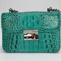 Sac à main en cuir de crocodile de marque de créateur pour femme, taille personnalisée 18x7x4cm, collection 2025, forme enveloppe avec bouton, bandoulière chaîne, tendance