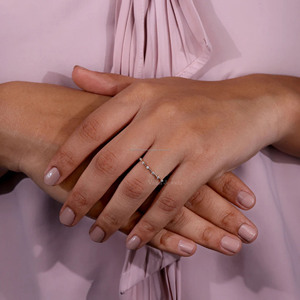 วงแหวนแต่งงานประดับเพชร14K แข็งทองครึ่งแหวนซ้อนกันได้สำหรับภรรยาสายบางสำหรับงานหมั้นในห้องปฏิบัติการ - Product Image 6