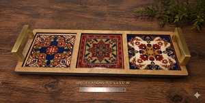 Bandeja de Almacenamiento de Madera Clásica, Organizador de Joyas Rectangular, Asas de Latón, Acabado Barnizado, Apta para Lavavajillas, Uso en la Cocina, Multifuncional - Product Image 3