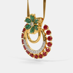 Yellow Gold <b>Ruby</b> Emerald Floral Lab Grown Diamond Pendant <b>Necklace</b> - Product Image 5