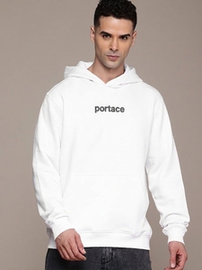 Portace <b>Men's</b> <b>White</b> Hooded <b>Sweatshirt</b> 100% Cotton Oversized Casual Back Digital Printed Breathable 350g Winter Wear - Product Image 1