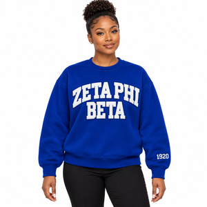 Sweat-shirt à col rond pour femmes Sorority Zeta Phi Beta, avec patchs en chenille, broderie, en molleton de coton, 320 g/m², 1920 - Product Image 1