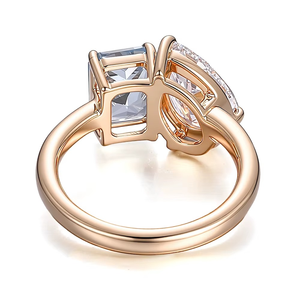 Anillo de Oro Amarillo Real de 14k Personalizado con Moissanita de Corte Radiante de 6*8mm y Zafiro con Moissanita de Corte Pera, Anillo de Compromiso y Boda - Product Image 4