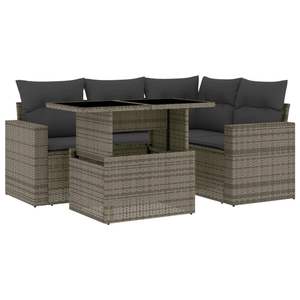 Conjunto de Sofá de Jardín de Ratán PE Gris con Acero con Recubrimiento en Polvo y Vidrio Templado, Muebles de Exterior Premium - Product Image 2