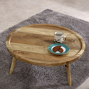 Mesa de Centro Redonda Baja de Madera de Mango Ligera Hecha a Mano con Superficie Plegable Resistente para Sala de Estar, Oficina, Cafetería o Uso Comercial - Product Image 2