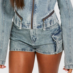 Shorts en jean délavé taille haute pour femme, longueur genou, respirants, grandes tailles, avec logo personnalisé imprimé, nouveau style - Product Image 2