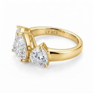 Bague à trois pierres en moissanite taille cœur, plaqué or 18 carats/rhodium, argent 925, unisexe, pour fiançailles, mariage, romantique, de luxe, certifiée IGI - Product Image 2
