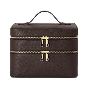 Organisateur de maquillage en cuir, grande capacité, sac à cosmétiques, pochette de rangement de beauté de voyage, plusieurs compartiments, housse imperméable et souple - Product Image 1