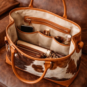 Vintage Cowhide Leather <b>Tote</b> <b>Bag</b> Panelled Design Hasp Closure Women's Shoulder Handbag All Seasons Daily Use - Product Image 5