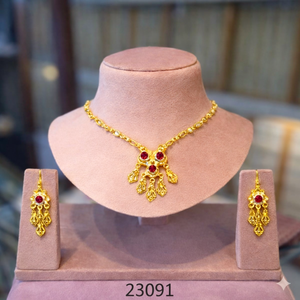 Ensemble de collier de mariage luxueux en or avec pendentif en zircon et boucles d'oreilles pendantes assorties pour femmes 23091 - Product Image 1