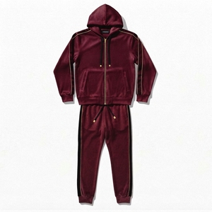 Ensemble jogging deux pièces en velours noir pour homme, sweat à capuche zippé et pantalon à taille élastique, style streetwear décontracté - Product Image 6