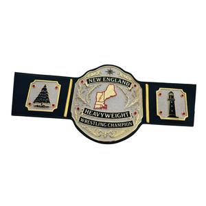 Cintura da Campione di Wrestling New England Heavyweight, Qualità Premium, Cinghia Nera con Placche Oro e Rosso con Motivi Albero e Faro - Product Image 6