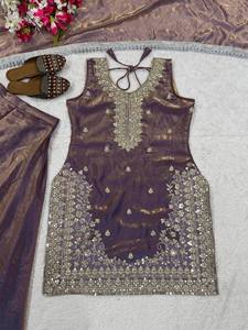 Traje Sharara de Georgette Sintética Bordado para Mujer, Conjunto con Dupatta, Adorno de Lentejuelas, Traje para Bodas y Fiestas Indias y Pakistaníes - Product Image 6