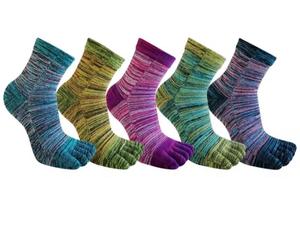 Chaussettes de sport montantes pour hommes à cinq doigts, rayées, en coton respirant, anti-odeur, tricotées, avec logo, pour l'été - Product Image 2