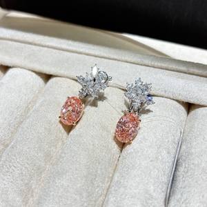 18K Gold Lab Grown Diamond Drop <b>Earrings</b> IGI Certified Pink Oval Cut Flower <b>Studs</b> Luxury Iced Out Floral Dangle Women Jewelry - Product Image 5