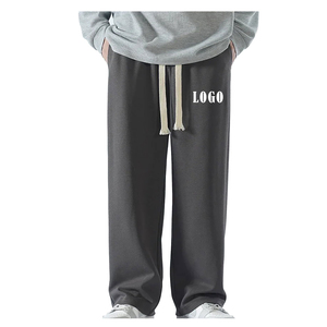 Pantalon de survêtement en coton noir pour homme, taille élastique avec cordon de serrage, coupe large, décontracté, pour l'automne, logo sur la jambe droite - Product Image 1