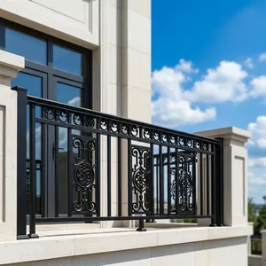 Rampe de balcon moderne en fer forgé noir avec panneaux floraux décoratifs pour terrasse, véranda et clôture de sécurité extérieure - Product Image 1