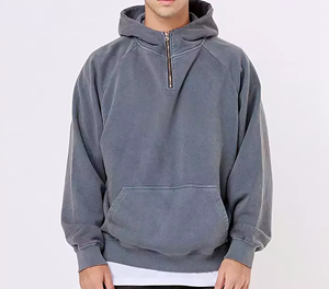Sweat-shirt à capuche surdimensionné pour homme, demi-zip, couleur unie, en polaire, décontracté, pour l'automne - Product Image 1