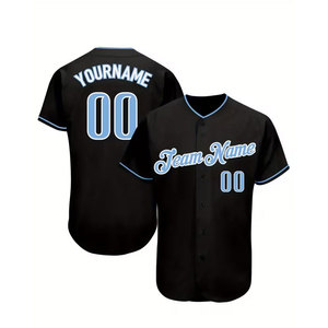 Nouveau design 2026 – Maillot de baseball personnalisé double face à manches courtes noires et accents rayés bleus - Product Image 1