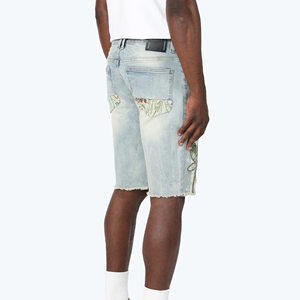 High Street Fashion <b>Men</b> Denim Shorts Elastic Waist Breathable Quick Dry Summer Custom Sublimated Printing 100% Cotton Fitness - Product Image 2