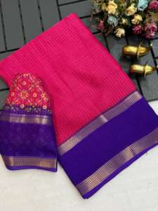 Sari de Georgette de Seda Pesada con Borde Dorado Zari y Blusa Pallu Completamente a Juego para Fiestas y Eventos - Product Image 2