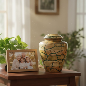 Urne funéraire artisanale durable en bois de manguier, pot commémoratif, vase à cendres rond pour table, décoration d'intérieur - Product Image 1