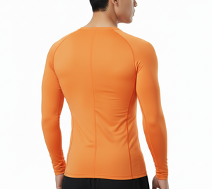 เสื้อรัดกล้ามเนื้อแขนยาวสีส้มสำหรับผู้ชาย แบบ OEM ขายส่ง ไม่มีลาย พิมพ์ลายได้ตามต้องการ เหมาะสำหรับออกกำลังกายและฟิตเนส - Product Image 5