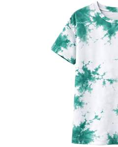 Camiseta personalizada con efecto tie-dye verde y blanco para hombre, de algodón, estilo casual, streetwear, cuello redondo, manga corta, a la moda, para verano. - Product Image 3
