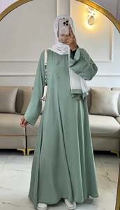 Modest Islamic Elegant Breathable Quick Dry Handmade <b>Black</b> Beaded Polyester Solid Pattern Abaya Loose Long Sleeve <b>Floor</b> <b>Length</b> - Product Image 3