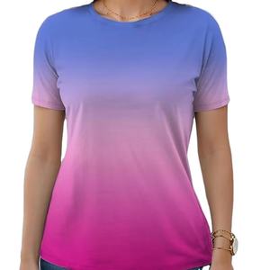 Camiseta con estampado de amarillo, azul y naranja degradado de Color para mujer, de manga corta Camiseta clásica a la moda para mujer, Tops con cuello redondo para mujer - Product Image 1