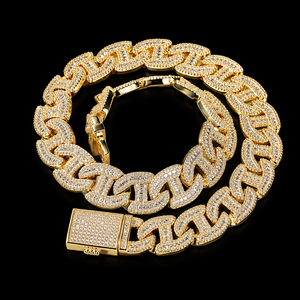 Chaîne cubaine personnalisée en or blanc, entièrement sertie de moissanite et de diamants taille ronde et baguette, style hip-hop, bijoux pour homme - Product Image 5