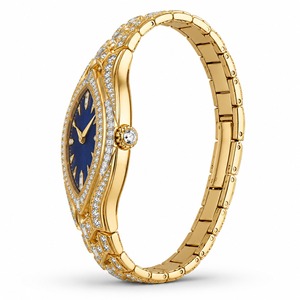 Luxury Women's <b>Diamond</b> <b>Watch</b> Tonneau Yellow Gold Case Analog Quartz Blue Dial - Product Image 3