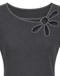Camiseta Informal para Mujer, Color Gris Oscuro, con Cuello de Flores, Suave y Transpirable, Blusa de Verano de Manga Corta, Personalizada por el Fabricante - Product Image 5