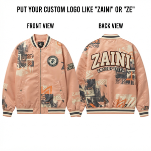 เสื้อแจ็คเก็ตบอมเบอร์กันลมสำหรับผู้ชาย ผ้าฝ้ายทวิลพรีเมียม 240 GSM สีเขียวมะกอก ปักลายแบบกำหนดเอง ป้ายปักไหมเชนีล ป้ายทอโลโก้ - Product Image 1