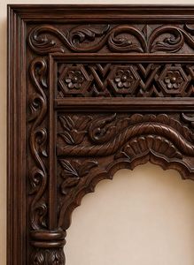 Wood Carved Wall <b>Mirror</b> Brown Decorative <b>Hanging</b> <b>Mirror</b> Handcrafted Classic Style Home Decor - Product Image 2