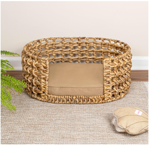 Lit pour animaux de compagnie portable Artex Hai Nam, tissé à la main, écologique, en jacinthe d'eau, imprimé animal, avec coussin amovible et lavable, rembourrage en coton. - Product Image 3
