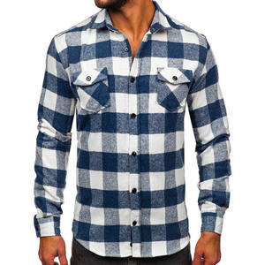 Custom Mens 100% Cotton <b>Flannel</b> Shirt Long Sleeve Plaid Button <b>Top</b> Breathable Anti Wrinkle Casual Fashion Latest Design - Product Image 5