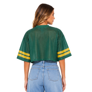 Camiseta de fútbol de malla gruesa para mujer, estilo crop top, con número, corte holgado y extragrande, manga corta, 100% algodón, diseño personalizado - Product Image 2