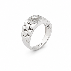 925 Sterling Silver Round Micro Pave Cubic Zirconia Link Band <b>Ring</b> for <b>Men</b> Wedding Party High Polish Finish - Product Image 3