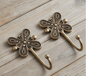 Artisanal Antique Brass Flower Wall <b>Hook</b> Metal Decorative Single <b>Hook</b> Durable Material For Clothing Rust Resistant Design - Product Image 5